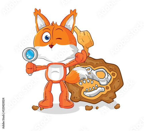 fox archaeologists with fossils mascot. cartoon vector