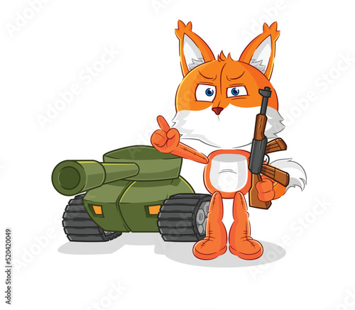 fox soldier with tank character. cartoon mascot vector