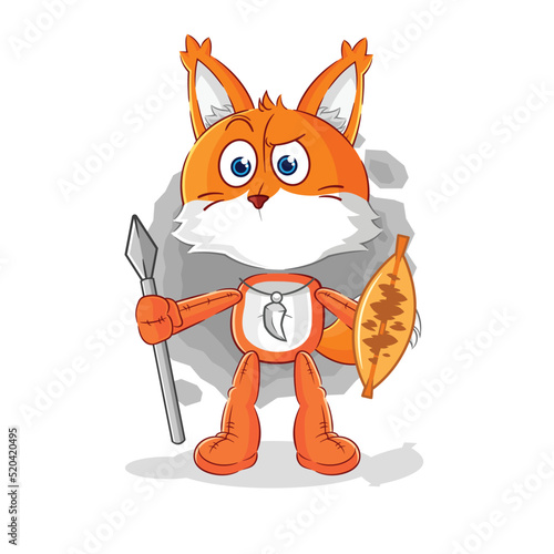 fox african tribal fighter mascot. cartoon vector