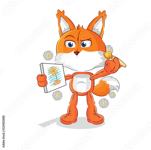 fox traditional painter cartoon character vector