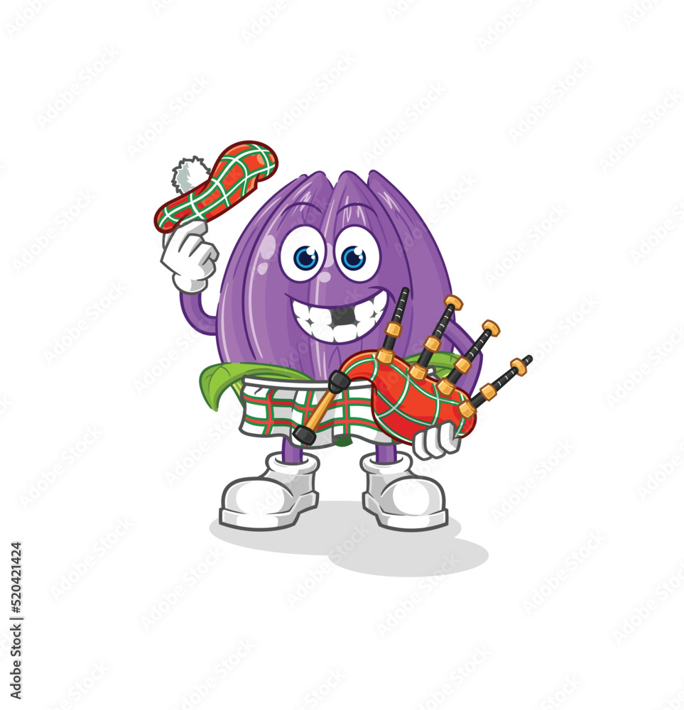 Fototapeta premium tulip scottish with bagpipes vector. cartoon character