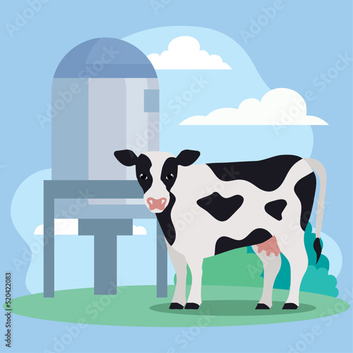 milk production tank with cow