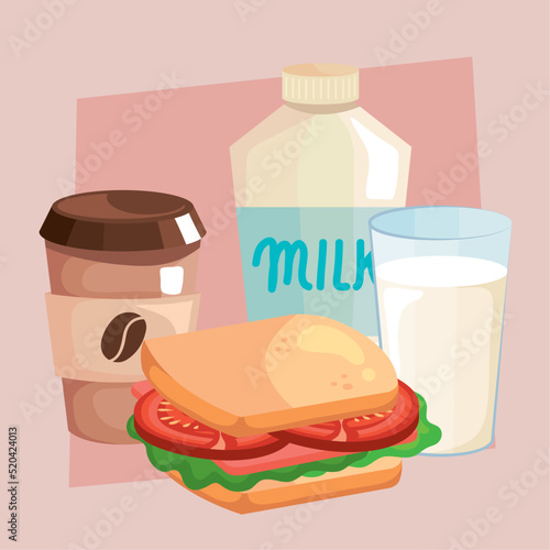 milk and sanwich with coffee