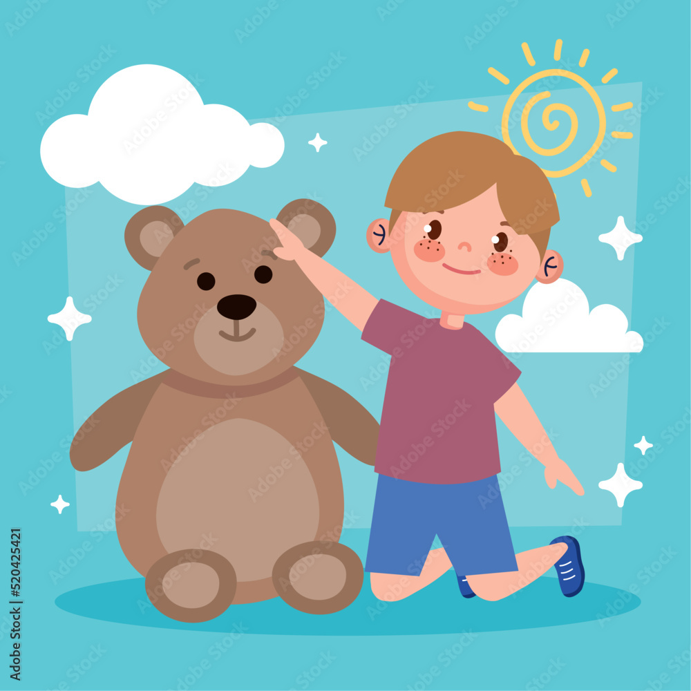 Fototapeta premium little boy playing with teddy