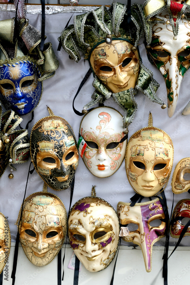 Venetian carnival masks on sale for tourists, Venice, Italy 