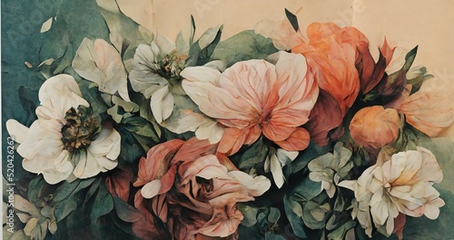 Fototapeta namalowane kolorowe kwiaty na teksturowym tle
