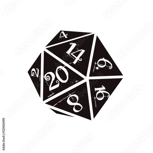 Kostka dwudziestościenna k20, d20, dice, losowanie, rpg - ikona wektorowa