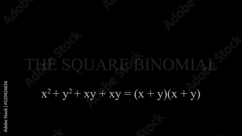 4k video of the graphical representation of a squared sum binomial where each parameter is represented by drawings of rectangles and squares forming a Perfect Square Trinomials to Binomials