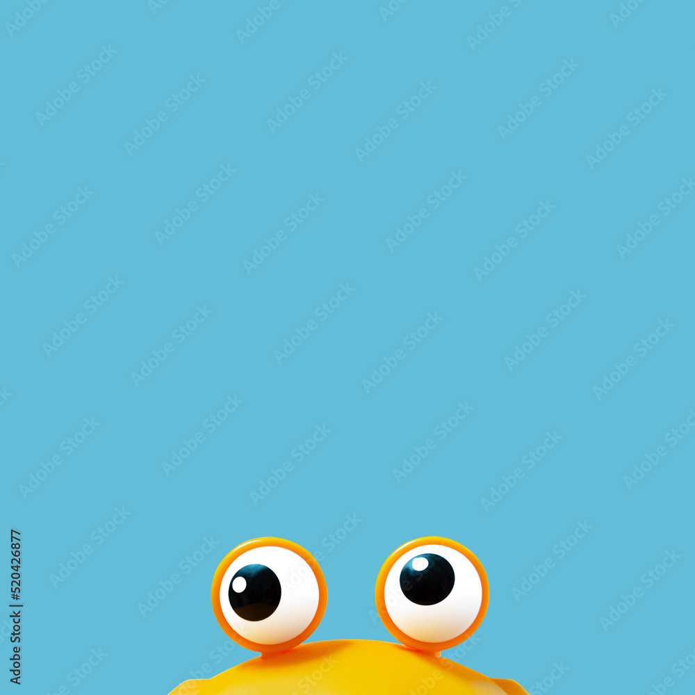 Funny creepy little monster with big eyes on the blue background. Visual concept.