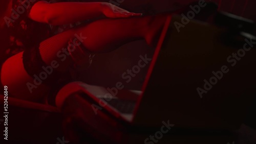 Webcam model working. Foot fetish concept.