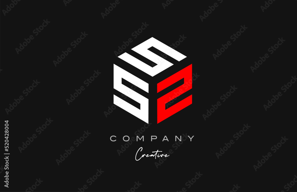 S red white three letter cube alphabet letter logo icon design ...