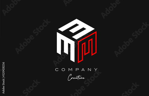 M red line three letter cube alphabet letter logo icon design. Creative template for business and company