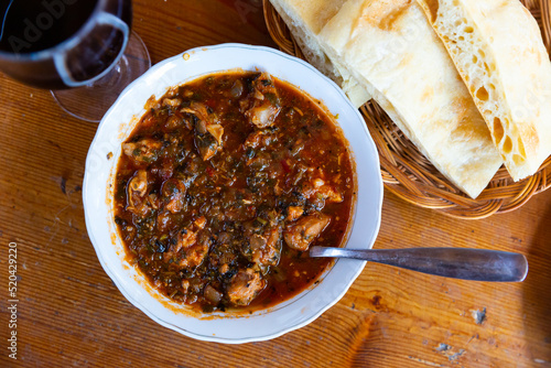 Stewed veal with tomato and herbs, typical Georgian dish Chashushuli photo