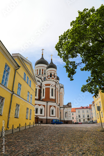 View of Aleksander Nevsky Cathedral down the street in Tallinn