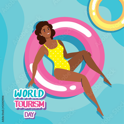 tourism day lettering with afro girl