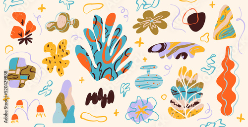 Abstract figures and shapes, doodle elements, contemporary art