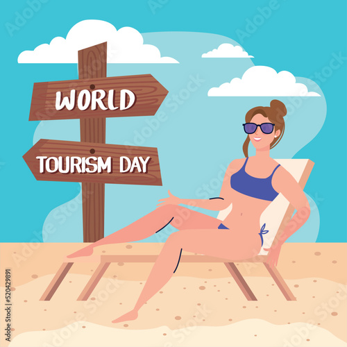 tourism day lettering and woman