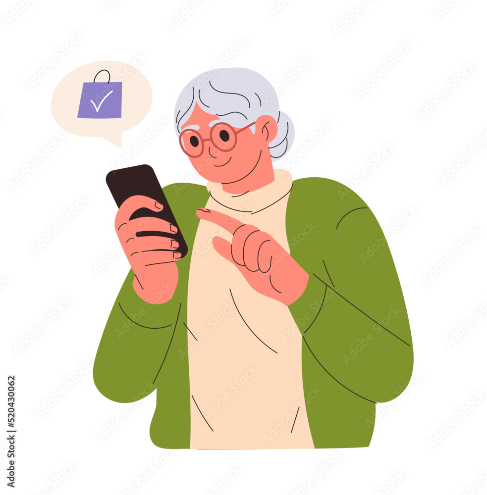 Senior woman uses a smartphone