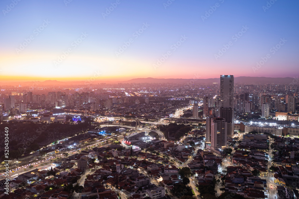 East side of São Paulo city at dusk, drone view, intersection of Salin Farah Maluf avenue and Radial east Avenue, Tatuapé, São Paulo, SP, Brazil