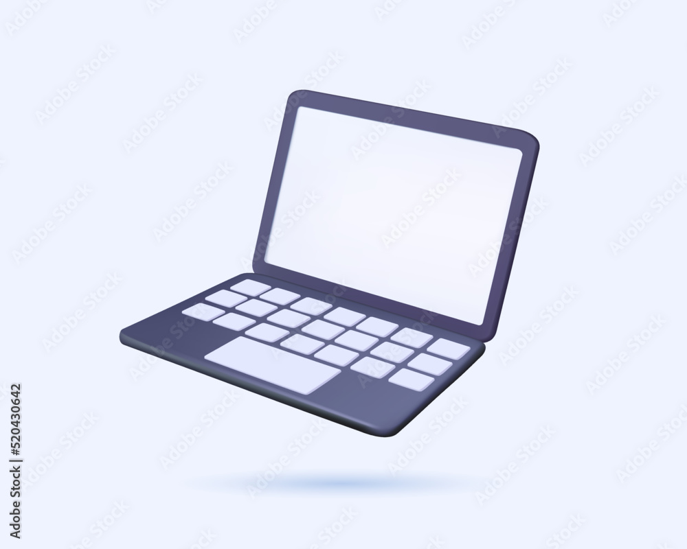Minimal Laptop design 3D icon vector illustration. Notebook front with empty scape on white background mockup. Opened Minimal Laptop design 3D icon vector illustration. Notebook front with empty scape on white background mockup. Opened