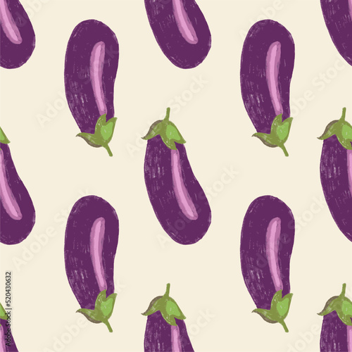 Illustration on theme of pattern eggplant, vegetable aubergine for seal. Vegetable pattern consisting of beautiful eggplant, many aubergine. Simple colorful vegetable pattern from aubergine eggplant.