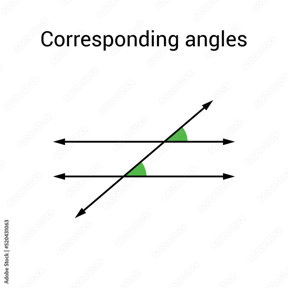 Corresponding angles with parallel lines in mathematics Stock Vector