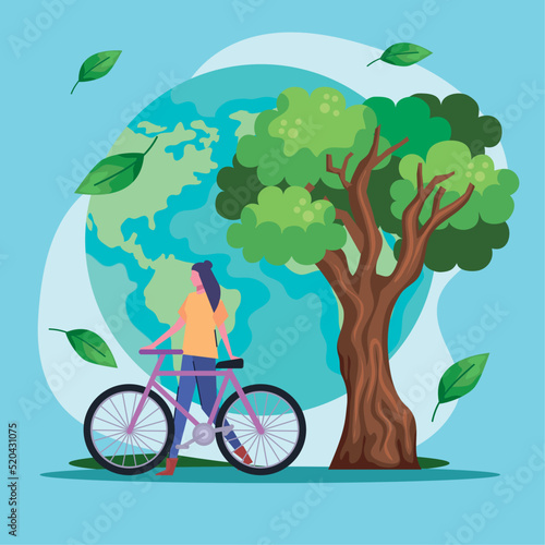car free day poster with woman cyclist
