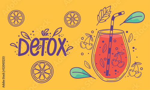 detox lettering and cherries fruits