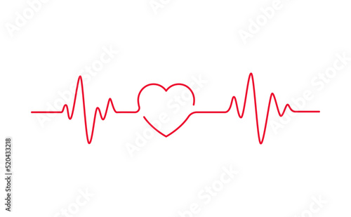 Concept heartbeat pulse with heart outline style with editable stroke vector illustration isolated photo