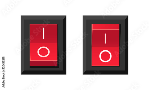 On and off red toggle switch button 3d retro style icon vector illustration