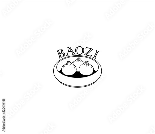 Baozi, Chinese Steamed Buns. Logo Design Template or Emblem. Asian Food - Dim Sum. Vector illustration