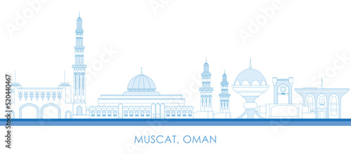 Outline Skyline panorama of city of Muscat, Oman - vector illustration