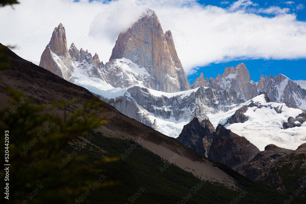 General view on mountains in Los Glaciares National Park in Argentina