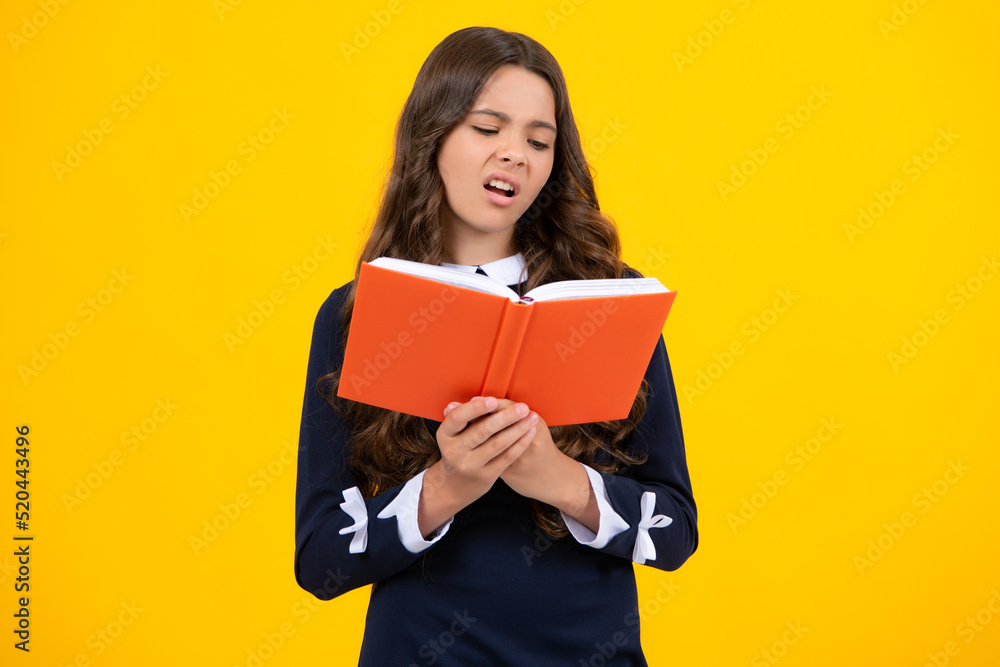 Angry teenager girl, upset and unhappy negative emotion. Teenager school girl study with books. Learning knowledge and kids education concept. Angry teenager girl, upset and unhappy negative emotion. Teenager school girl study with books. Learning knowledge and kids education concept.
