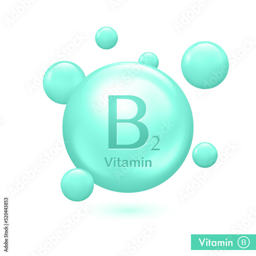 Vitamin B2 shining pill capsule icon. Vitamin complex with group B Riboflavin. Round substance drop. Meds for heath ads. Vector illustration