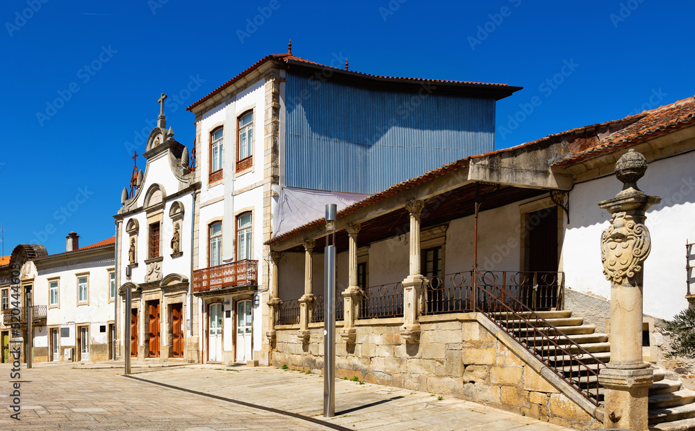 Fototapeta premium Old buildings along Mirandela city streets. Municipality in northeastern Portugal.