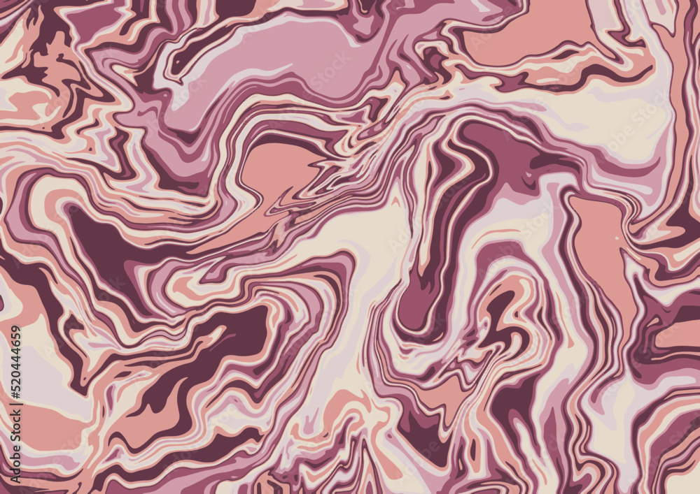 Fluid art texture. Abstract background with swirling paint effect.  Liquid acrylic picture that flows and splashes. Mixed paints for interior poster. Pink, beige and purple iridescent colors.