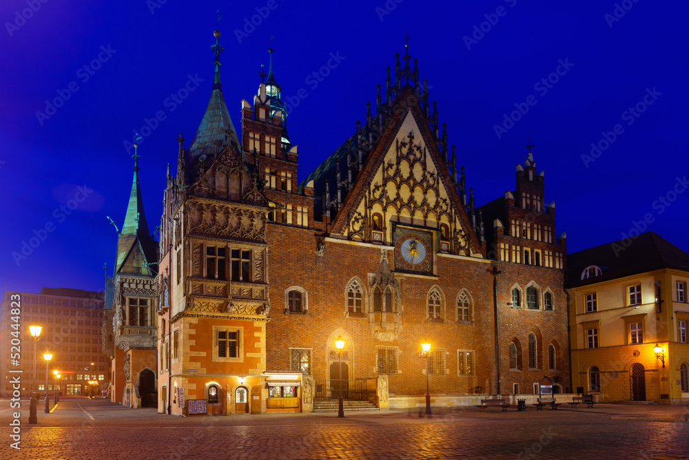 Evening view of the town hall city Wroclaw. Poland