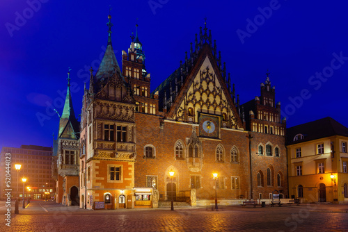 Evening view of the town hall city Wroclaw. Poland