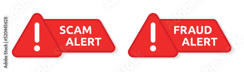 Scam alert vector sign and fraud alert red sticker for warning risk illustration.