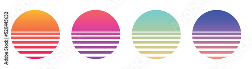 Sunset circle gradient retro 80s summer style vector illustration set. © Icons-Studio