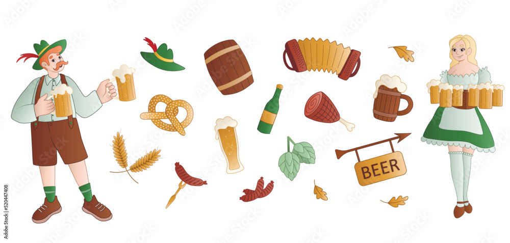 German people with beer and Oktoberfest clip art on white background German people with beer and Oktoberfest clip art on white background