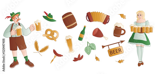 German people with beer and Oktoberfest clip art on white background