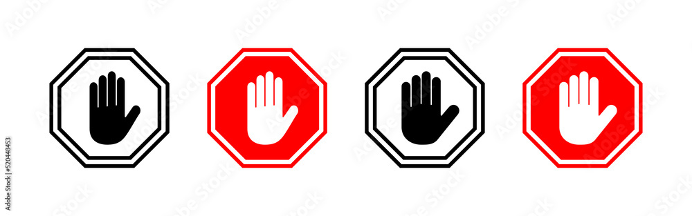 Stop icon vector. stop road sign. hand stop sign and symbol. Do not enter stop red sign with hand Stop icon vector. stop road sign. hand stop sign and symbol. Do not enter stop red sign with hand