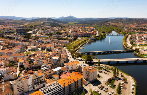 Fototapeta Naklejka Na Ścianę i Meble -  Aerial photo of Mirandela with view of Tua river, Terras de Tras-os-Montes, Portugal.