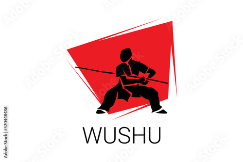 wushu sport vector line icon. sportman, fighting stance. sport pictogram illustration.