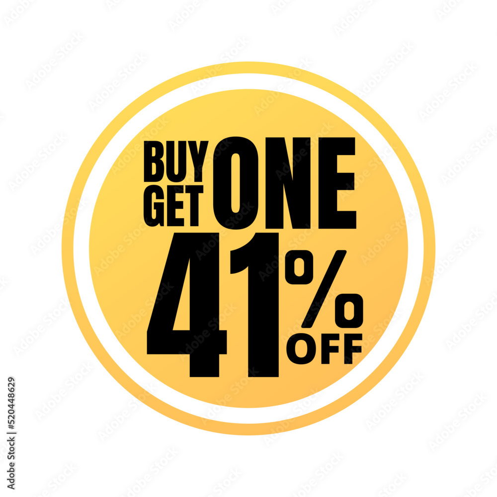 41% off, buy get one, online super discount yellow promotion button. Vector illustration, icon Forty-one 41% off, buy get one, online super discount yellow promotion button. Vector illustration, icon Forty-one