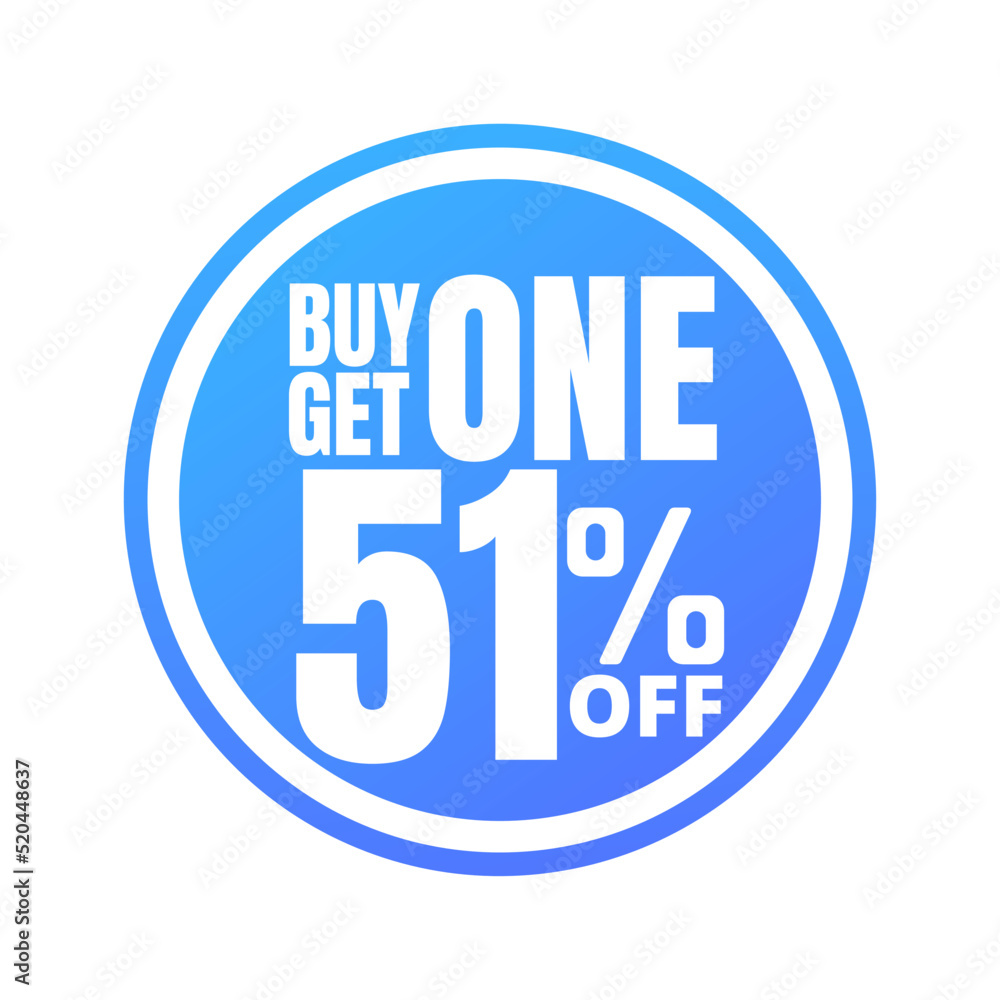 51% off, buy get one, online super discount blue button. Vector illustration, icon Fifty-one 51% off, buy get one, online super discount blue button. Vector illustration, icon Fifty-one