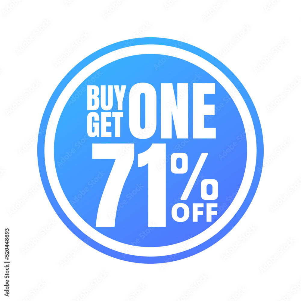 71% off, buy get one, online super discount blue button. Vector illustration, icon Seventy-one 71% off, buy get one, online super discount blue button. Vector illustration, icon Seventy-one