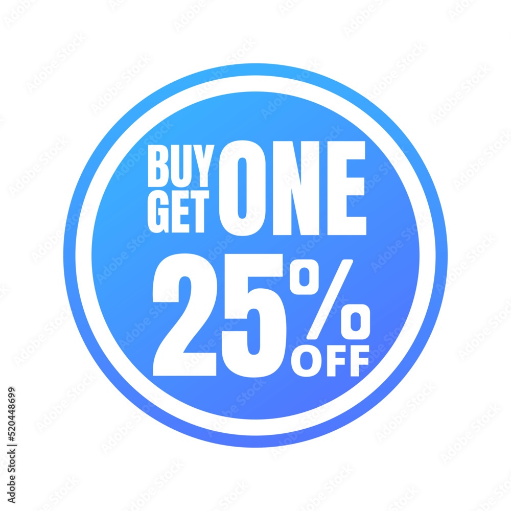 25% off, buy get one, online super discount blue button. Vector illustration, icon Twenty-five 25% off, buy get one, online super discount blue button. Vector illustration, icon Twenty-five